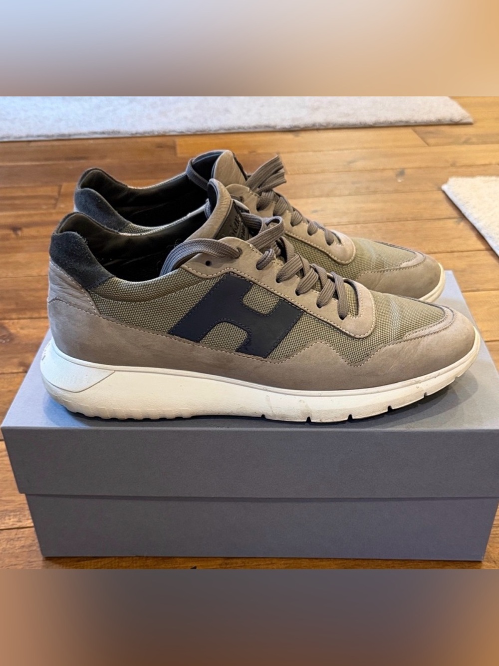 Hogan Men's Taupe Athletic Sneakers with Black Accent - Casual Comfort